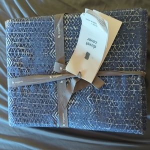 West Elm organic King/cal king duvet cover blue pattern NEW
